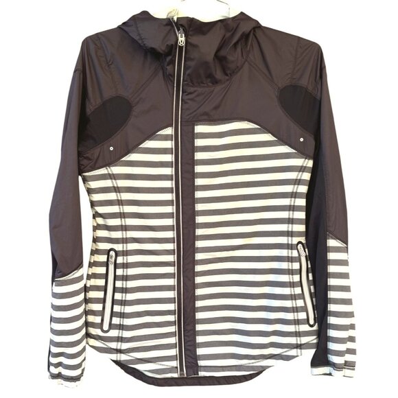 Lululemon Get Up And Glow Jacket Size 8 Mint Green & Black Stripes Reflective - Picture 6 of 13